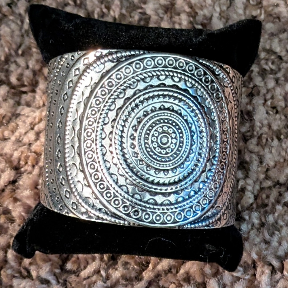2" Silver Plated Aztec Spiral Cuff Bracelet